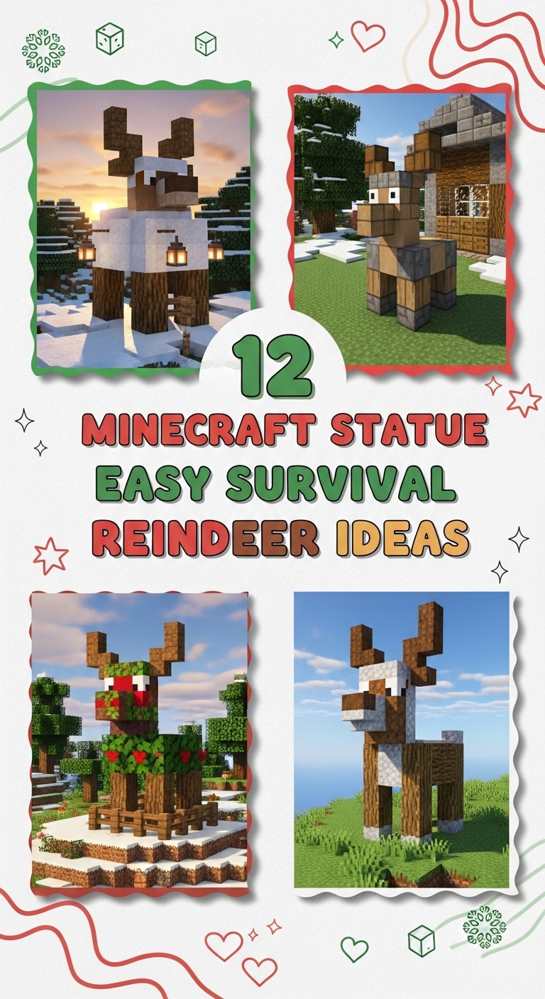 12 Minecraft Statue Easy Survival Reindeer Ideas